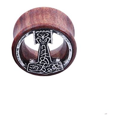 BlackAmazement Mjölnir Thor's Hammer Viking houten tunnelpiercing voor dames en heren, hout, Hout BlackAmazement Mjölnir Thor's Hammer Viking houten tunnelpiercing voor dames en heren, hout, Hout