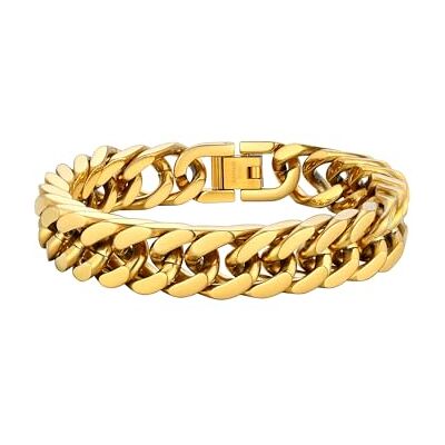 PROSTEEL Herenarmband, 19 cm/21 cm/23 cm, roestvrij staal/goud verguld/zwart grofmazige armband 8 mm/12 mm/17 mm breed, rapperstijl., Niet-kostbaar metaal, Geen edelsteen PROSTEEL Herenarmband, 19 cm/21 cm/23 cm, roestvrij staal/goud verguld/zwart grofmazige armband 8 mm/12 mm/17 mm breed, rapperstijl., Niet-kostbaar metaal, Geen edelsteen
