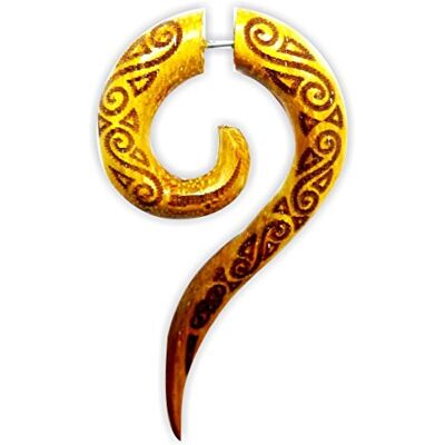 CHICNET Chic-Net Fake piercing van hout en roestvrij staal, handgesneden, groot, oker, bruin, gegraveerd, voor mannen en vrouwen, hout CHICNET Chic-Net Fake piercing van hout en roestvrij staal, handgesneden, groot, oker, bruin, gegraveerd, voor mannen en vrouwen, hout