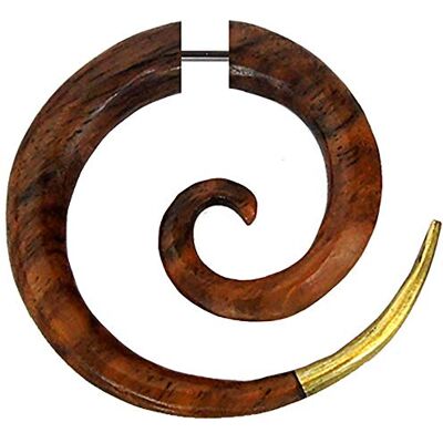 CHICNET Valse piercing spiraal van hout met goudkleurige messing sluiting en messing punt, hout, zonder steen CHICNET Valse piercing spiraal van hout met goudkleurige messing sluiting en messing punt, hout, zonder steen