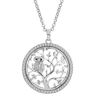 Ouran Modieuze halsketting voor dames, levensboom met uilenhanger, CZ kristal, lange ketting, glanzend, strass, glas Ouran Modieuze halsketting voor dames, levensboom met uilenhanger, CZ kristal, lange ketting, glanzend, strass, glas