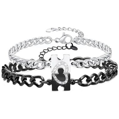 Guyode 2 stuks gepersonaliseerde armbanden paar diamanten vriendschapsarmbanden roestvrij staal armband liefde armband vrouw puzzel voor cadeau bruiloft cadeau vriendin verjaardag matr Guyode 2 stuks gepersonaliseerde armbanden paar diamanten vriendschapsarmbanden roestvrij staal armband liefde armband vrouw puzzel voor cadeau bruiloft cadeau vriendin verjaardag matr
