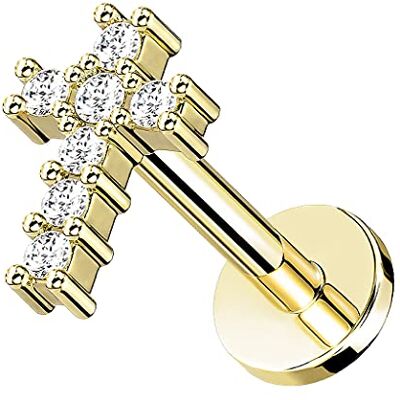 Piercingfaktor Traguspiercing Cartilage Helix kristal kruis piercing, metaal van roestvrij staal Piercingfaktor Traguspiercing Cartilage Helix kristal kruis piercing, metaal van roestvrij staal
