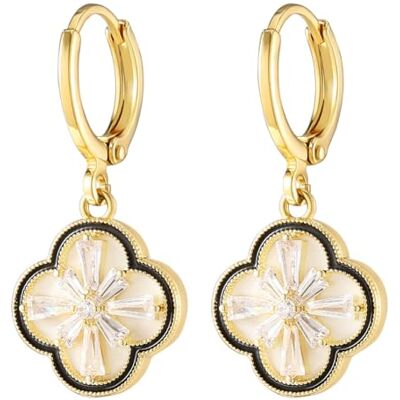 Emibele Four-Leaf Clover Dangle Oorringen, 14K Goud Plated Huggie Hoop Oorbellen met Lucky Clover Design, Twinkling Zirconia Dangling Drop voor Vrouwen, Goud Emibele Four-Leaf Clover Dangle Oorringen, 14K Goud Plated Huggie Hoop Oorbellen met Lucky Clover Design, Twinkling Zirconia Dangling Drop voor Vrouwen, Goud