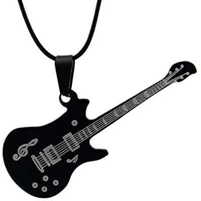 Hanessa Sieraden voor dames en heren, zwarte gitaar, halsketting van roestvrij staal, kunstleer, cadeau voor mannen of vrouwen, vriend of vriendin, uniseks, leer, Leer Hanessa Sieraden voor dames en heren, zwarte gitaar, halsketting van roestvrij staal, kunstleer, cadeau voor mannen of vrouwen, vriend of vriendin, uniseks, leer, Leer