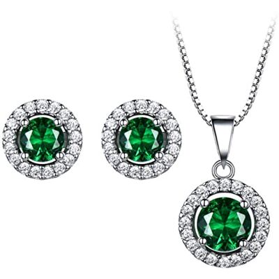 ZLING 925 Sterling Zilveren Sieraden Set Gemaakt Met Smaragd Oorbellen Ketting Hanger Elegante Verjaardagscadeau voor Vrouwen Elegante Sieraden ZLING 925 Sterling Zilveren Sieraden Set Gemaakt Met Smaragd Oorbellen Ketting Hanger Elegante Verjaardagscadeau voor Vrouwen Elegante Sieraden