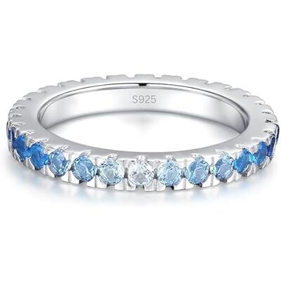Scott Eeuwigheidsring van 925 sterling zilver met blauwe kristallen, hoogglans gepolijste damesring, saffierring en turquoise blauw, elegante stapelring, Sterling zilver, Saffier Scott Eeuwigheidsring van 925 sterling zilver met blauwe kristallen, hoogglans gepolijste damesring, saffierring en turquoise blauw, elegante stapelring, Sterling zilver, Saffier