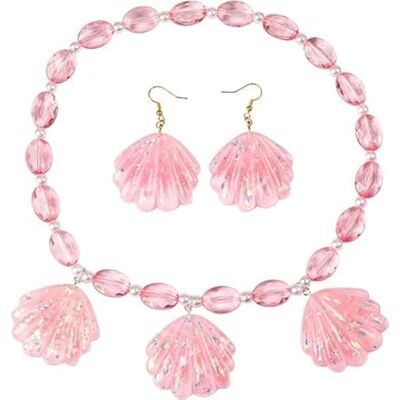 TRIXES 2 stuks roze schelp sieraden set pailletten schelp halsketting en oorbellen kostuumaccessoire voor dames TRIXES 2 stuks roze schelp sieraden set pailletten schelp halsketting en oorbellen kostuumaccessoire voor dames
