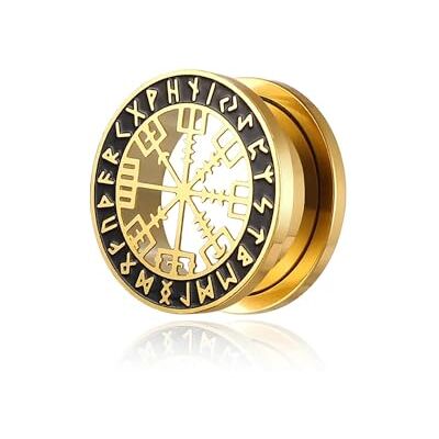 BlackAmazement Vegvisir Aegishjalmur Aegishjalmr Oortunnel van roestvrij staal 316L symbool Viking horror helm runen cirkel zwart zilver biker heren, Roestvrij staal BlackAmazement Vegvisir Aegishjalmur Aegishjalmr Oortunnel van roestvrij staal 316L symbool Viking horror helm runen cirkel zwart zilver biker heren, Roestvrij staal