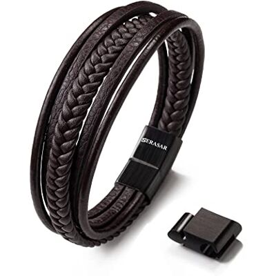 SERASAR Lederen gevlochten armband voor heren in zwart en bruin, verschillende lengtes, roestvrij stalen magnetische sluiting, met juwelendoos, geweldig cadeau voor mannen, Leer, Geen edelsteen SERASAR Lederen gevlochten armband voor heren in zwart en bruin, verschillende lengtes, roestvrij stalen magnetische sluiting, met juwelendoos, geweldig cadeau voor mannen, Leer, Geen edelsteen