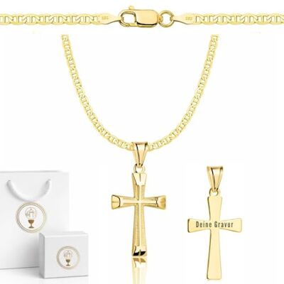 ZELYA Gouden ketting met kruis/medaillon 14 karaat 925/585 verguld Pantserketting voor meisjes en jongens communieketting met kruis kinderketting communie en doop, Zilver, Geen edelsteen ZELYA Gouden ketting met kruis/medaillon 14 karaat 925/585 verguld Pantserketting voor meisjes en jongens communieketting met kruis kinderketting communie en doop, Zilver, Geen edelsteen