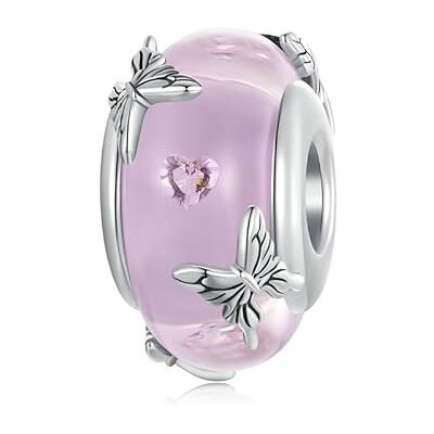 ShiYu Roze Murano glazen kraal van 925 sterling zilver voor Pandora armbanden, vlinder charme, cadeau voor vrouwen en meisjes, sterling zilver, sterling zilver ShiYu Roze Murano glazen kraal van 925 sterling zilver voor Pandora armbanden, vlinder charme, cadeau voor vrouwen en meisjes, sterling zilver, sterling zilver