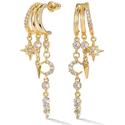 MUMREUES Oorbellen voor dames, 14 karaat verguld, oorbellen, ketting met franje, zirkoon, cirkel, hangers, sterren en maan, hypoallergeen, sieraden voor vrouwen, oorbellen, verjaardagscadeaus, Messing MUMREUES Oorbellen voor dames, 14 karaat verguld, oorbellen, ketting met franje, zirkoon, cirkel, hangers, sterren en maan, hypoallergeen, sieraden voor vrouwen, oorbellen, verjaardagscadeaus, Messing