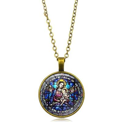 DUTACK Maagd Maria en kind Jezus Christus glazen koepel hanger ketting zink zink DUTACK Maagd Maria en kind Jezus Christus glazen koepel hanger ketting zink zink