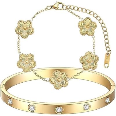 TENGWA Set van 2 armbanden van 18 karaat verguld klavertje vier Stapelbare armbanden voor bruiloften, verjaardagen, jubilea, Valentijnsdag en Nieuwjaar, Mittelgroße TENGWA Set van 2 armbanden van 18 karaat verguld klavertje vier Stapelbare armbanden voor bruiloften, verjaardagen, jubilea, Valentijnsdag en Nieuwjaar, Mittelgroße