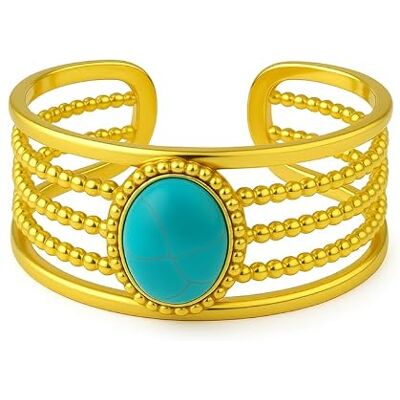 Novamixte Verstelbare ring van roestvrij staal, natuurturquoise, verguld, meerdere rijen met decoratieve kralen, cadeau voor verjaardag, Moederdag, Valentijnsdag, Kerstmis, damesring Novamixte Verstelbare ring van roestvrij staal, natuurturquoise, verguld, meerdere rijen met decoratieve kralen, cadeau voor verjaardag, Moederdag, Valentijnsdag, Kerstmis, damesring