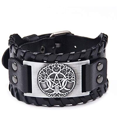 Thajaling Viking stamboom armband Scandinavische armband met Yggdrasil amulet heidense maan en ster sieraden cadeau voor mannen en vrouwen, één maat, leer, Leer Thajaling Viking stamboom armband Scandinavische armband met Yggdrasil amulet heidense maan en ster sieraden cadeau voor mannen en vrouwen, één maat, leer, Leer