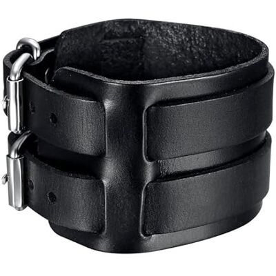BOBIJOO JEWELRY Krachtarmband voor heren, leer, zwart, staal, metaal, dubbele rij riem, vintage klinknagel, 27 cm, leer, zonder steen, Leer, Zonder steen BOBIJOO JEWELRY Krachtarmband voor heren, leer, zwart, staal, metaal, dubbele rij riem, vintage klinknagel, 27 cm, leer, zonder steen, Leer, Zonder steen