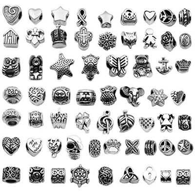 Seully Tibetaans zilver, legering, Tibetaans zilver, met groot gat, kralen, halsketting, armband, oorbellen, sieraden, accessoires voor feestjes en bruiloften, 60 stuks Seully Tibetaans zilver, legering, Tibetaans zilver, met groot gat, kralen, halsketting, armband, oorbellen, sieraden, accessoires voor feestjes en bruiloften, 60 stuks