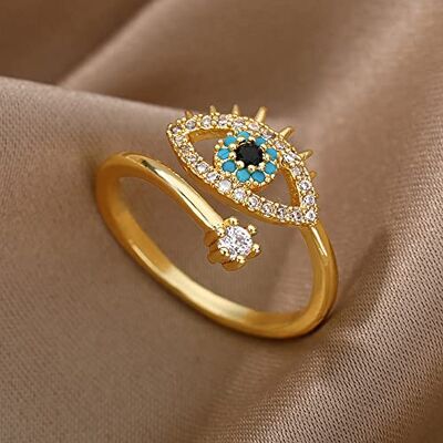 DAXWEV Blauwe Turkse geluksringen voor dames, horusogen, verstelbare open ring (verstelbaar) DAXWEV Blauwe Turkse geluksringen voor dames, horusogen, verstelbare open ring (verstelbaar)