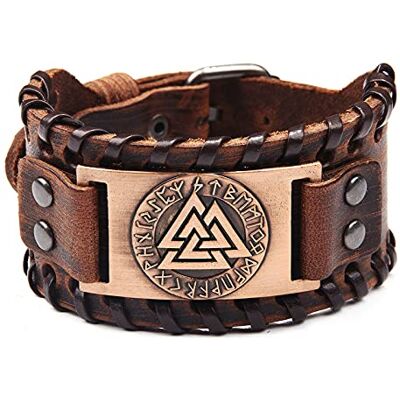 Thajaling God All-Father Odin Valknut Vintage leren armband cosplay Halloween armband bruin leer Thajaling God All-Father Odin Valknut Vintage leren armband cosplay Halloween armband bruin leer