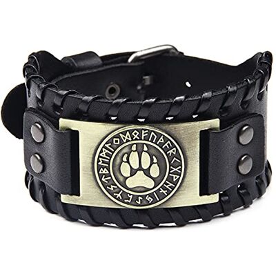 Thajaling Brede armband van echt leer met vintage wolfsklauwpatroon van titanium voor heren, leer Thajaling Brede armband van echt leer met vintage wolfsklauwpatroon van titanium voor heren, leer