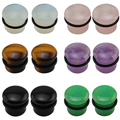 ZeSen Jewelry 6 paar gemengde oordopjes Flare Single Stone Expander Tunnel Kaliber Silicone O-ring, Steen ZeSen Jewelry 6 paar gemengde oordopjes Flare Single Stone Expander Tunnel Kaliber Silicone O-ring, Steen