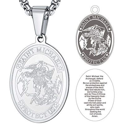 FaithHeart penning Aartsengel Michael halsketting, hanger Sint-Michiel, beschermengel, roestvrij staal/goud/zwart, met ketting, 55 + 5 cm, religieuze sieraden, voor mannen en vrouwen (geschenkdoos), Geen edelsteen FaithHeart penning Aartsengel Michael halsketting, hanger Sint-Michiel, beschermengel, roestvrij staal/goud/zwart, met ketting, 55 + 5 cm, religieuze sieraden, voor mannen en vrouwen (geschenkdoos), Geen edelsteen