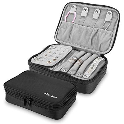 ProCase Sieradenetui voor sieraden, zachte gevoerde dubbele sieradenorganizer voor oorbellen, ringen, halskettingen, armbanden, horloges enz. Zwart ProCase Sieradenetui voor sieraden, zachte gevoerde dubbele sieradenorganizer voor oorbellen, ringen, halskettingen, armbanden, horloges enz. Zwart