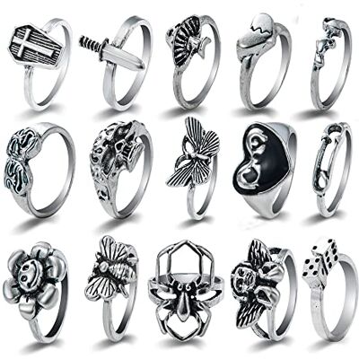 TOFBS Vintage punk ring set voor mannen vrouwen gothic knuckle ring emo ringen stapelbare falanx ringen set bohemian Y2K vlinder slang schedel hart bloem ringen, legering TOFBS Vintage punk ring set voor mannen vrouwen gothic knuckle ring emo ringen stapelbare falanx ringen set bohemian Y2K vlinder slang schedel hart bloem ringen, legering