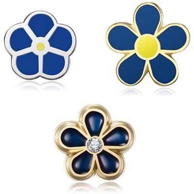 BOBIJOO JEWELRY Set van 3 discrete Franc-Maçons-medewerkers bloem van myosotis emaille blauw geel diamant 8, 10 en 12 mm BOBIJOO JEWELRY Set van 3 discrete Franc-Maçons-medewerkers bloem van myosotis emaille blauw geel diamant 8, 10 en 12 mm