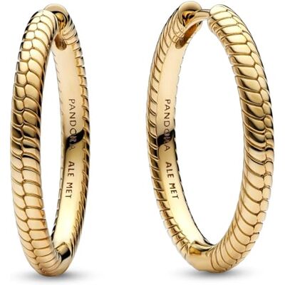 PANDORA Charm-oorbellen met 14 karaat vergulde metalen legering met slangenketting patroon, compatibel met Moments Charms, 269532C00 PANDORA Charm-oorbellen met 14 karaat vergulde metalen legering met slangenketting patroon, compatibel met Moments Charms, 269532C00