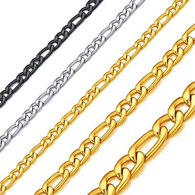 Richsteel Richseel Figaro-ketting, 40, 45, 50, 55, 60, 65, 70, 75, 80 cm, halsketting van goud/zwart/roestvrij staal, voor hanger, platte schakelketting 3, 5, 8 mm, sieraden, voor dames en heren, Roestvrij Richsteel Richseel Figaro-ketting, 40, 45, 50, 55, 60, 65, 70, 75, 80 cm, halsketting van goud/zwart/roestvrij staal, voor hanger, platte schakelketting 3, 5, 8 mm, sieraden, voor dames en heren, Roestvrij