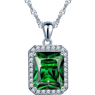 Yumilok Jewelry Emerald halsketting 925 zilver en groen synthetisch kristal Het vierkant versierd met zirkoon elegant sieraad kerstcadeau verjaardag voor vrouwen meisjes glas Yumilok Jewelry Emerald halsketting 925 zilver en groen synthetisch kristal Het vierkant versierd met zirkoon elegant sieraad kerstcadeau verjaardag voor vrouwen meisjes glas
