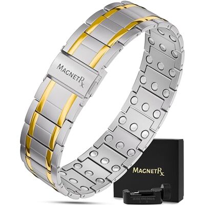 MagnetRX ® 3 x sterke titanium magnetische armband magnetische armbanden voor mannen (zilver & goud) MagnetRX ® 3 x sterke titanium magnetische armband magnetische armbanden voor mannen (zilver & goud)