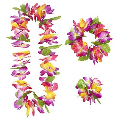 W WIDMANN MILANO Party Fashion Widmann 9136W Set Hawaii Maui halsketting, armband, hoofdtooi, bloemenkrans, bloemen, strandfeest, themafeest, carnaval W WIDMANN MILANO Party Fashion Widmann 9136W Set Hawaii Maui halsketting, armband, hoofdtooi, bloemenkrans, bloemen, strandfeest, themafeest, carnaval