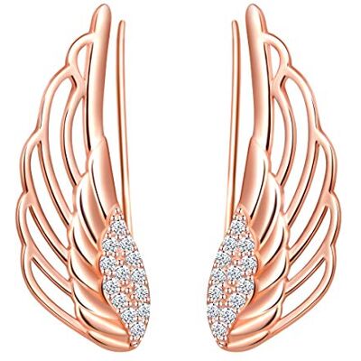 Yumilok Clip-oorbellen voor dames, 925 sterling zilver, zirkonia, engelenvleugels, meisjes, sterling zilver, zirkonia Yumilok Clip-oorbellen voor dames, 925 sterling zilver, zirkonia, engelenvleugels, meisjes, sterling zilver, zirkonia