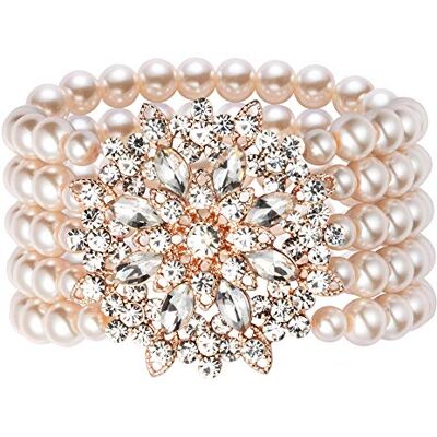 BABEYOND ArtiDeco Damesarmband met parels in de stijl van de jaren '20, Gatsby-kostuum, accessoires, knipperende kristallen armband, accessoire voor dames, 14 centimeters, Glas, Parel, BABEYOND ArtiDeco Damesarmband met parels in de stijl van de jaren '20, Gatsby-kostuum, accessoires, knipperende kristallen armband, accessoire voor dames, 14 centimeters, Glas, Parel,