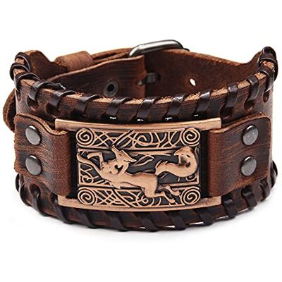 Thajaling Bruine Viking-stijl leren armband met Ierse Keltische knoop Brede punk lederen band leer, Leer Thajaling Bruine Viking-stijl leren armband met Ierse Keltische knoop Brede punk lederen band leer, Leer