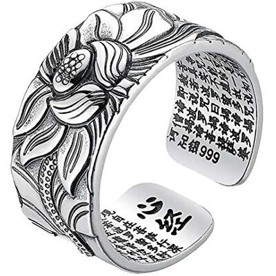 Reuvv Lotus-ring met Thais hart, 99 zilver, verstelbaar, open uiteinde, vingerring, sieraden, geschenken Reuvv Lotus-ring met Thais hart, 99 zilver, verstelbaar, open uiteinde, vingerring, sieraden, geschenken