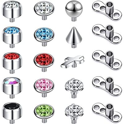 PunkTracker 14 g, 4-20 stuks, chirurgisch staal, sieraden voor dermische piercing, zirkonia, micro-anker, dermisch anker, top, titanium basis, dermische piercing, Roestvrij staal sterling zilver PunkTracker 14 g, 4-20 stuks, chirurgisch staal, sieraden voor dermische piercing, zirkonia, micro-anker, dermisch anker, top, titanium basis, dermische piercing, Roestvrij staal sterling zilver