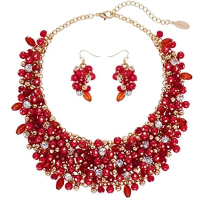 Bocar Kristallen halsketting en oorbellen voor dames, glas, strass, Glas, Stras Bocar Kristallen halsketting en oorbellen voor dames, glas, strass, Glas, Stras