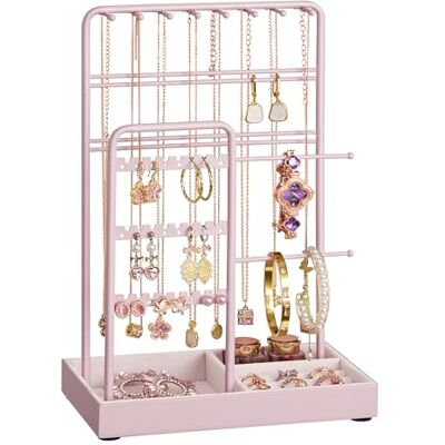 SONGMICS JJS021R01 JJS021R01 sieradenstandaard, sieradenorganizer, metalen standaard, fluwelen dienblad, voor halskettingen, armbanden, oorbellen, ringen, snoeproze SONGMICS JJS021R01 JJS021R01 sieradenstandaard, sieradenorganizer, metalen standaard, fluwelen dienblad, voor halskettingen, armbanden, oorbellen, ringen, snoeproze