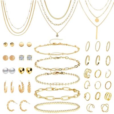 JSTHHTT 40-delige sieradenset voor dames, gouden en zilveren sieraden: modesieradenset, gouden sieradensets, sieradensets voor dames, dikke gouden sieradensets tot JSTHHTT 40-delige sieradenset voor dames, gouden en zilveren sieraden: modesieradenset, gouden sieradensets, sieradensets voor dames, dikke gouden sieradensets tot
