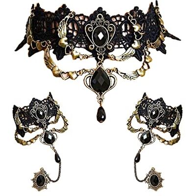 Jurxy Kanten choker halsketting set punk gothic vintage lolita retro slaaf victoriaanse vampier hanger armband dames zwart stijl 2 Jurxy Kanten choker halsketting set punk gothic vintage lolita retro slaaf victoriaanse vampier hanger armband dames zwart stijl 2