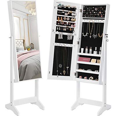 SONGMICS Sieradenkast, spiegelkast, staande spiegel, volledig lichaam, geschenk, eenvoudige montage, wit JJC69WT SONGMICS Sieradenkast, spiegelkast, staande spiegel, volledig lichaam, geschenk, eenvoudige montage, wit JJC69WT
