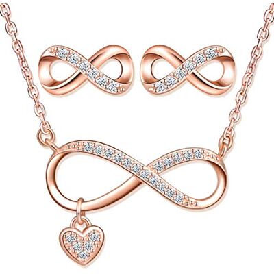 Yumilok Sieradensets van 925 zilver, roségoud, oneindigheidssymbool ketting, schattige oneindigheidssymbool oorbellen, ingelegde zirkonia, sieraden voor dames, meisjes, kerst- en verjaardagscadeau, kubische Yumilok Sieradensets van 925 zilver, roségoud, oneindigheidssymbool ketting, schattige oneindigheidssymbool oorbellen, ingelegde zirkonia, sieraden voor dames, meisjes, kerst- en verjaardagscadeau, kubische