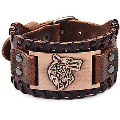 Thajaling Bruine Viking Armband Wolf Fenrir Vintage Noorse Armband Talisman Gothische Armband voor Keltische heidense Cosplay Kostuum Armband Thajaling Bruine Viking Armband Wolf Fenrir Vintage Noorse Armband Talisman Gothische Armband voor Keltische heidense Cosplay Kostuum Armband