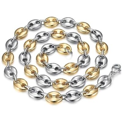 BOBIJOO JEWELRY Halsketting met koffiebonen, tweekleurig, roestvrij staal, zilverkleurig, goud, 11 mm, 60 cm, één maat BOBIJOO JEWELRY Halsketting met koffiebonen, tweekleurig, roestvrij staal, zilverkleurig, goud, 11 mm, 60 cm, één maat