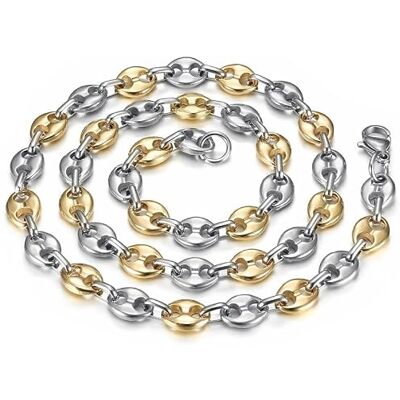 BOBIJOO JEWELRY Halsketting met koffiebonen, tweekleurig, roestvrij staal, zilverkleurig, goud, 9 mm, 60 cm, één maat BOBIJOO JEWELRY Halsketting met koffiebonen, tweekleurig, roestvrij staal, zilverkleurig, goud, 9 mm, 60 cm, één maat